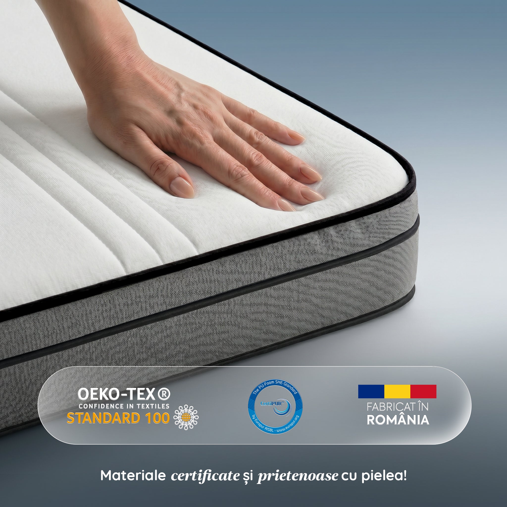 Saltea EMERALD, 18+5 Memory, spumă poliuretanică elastică, spumă cu memorie, husă cu efect antialergic, superortopedică, Grosime 24 cm - Prestige Home  