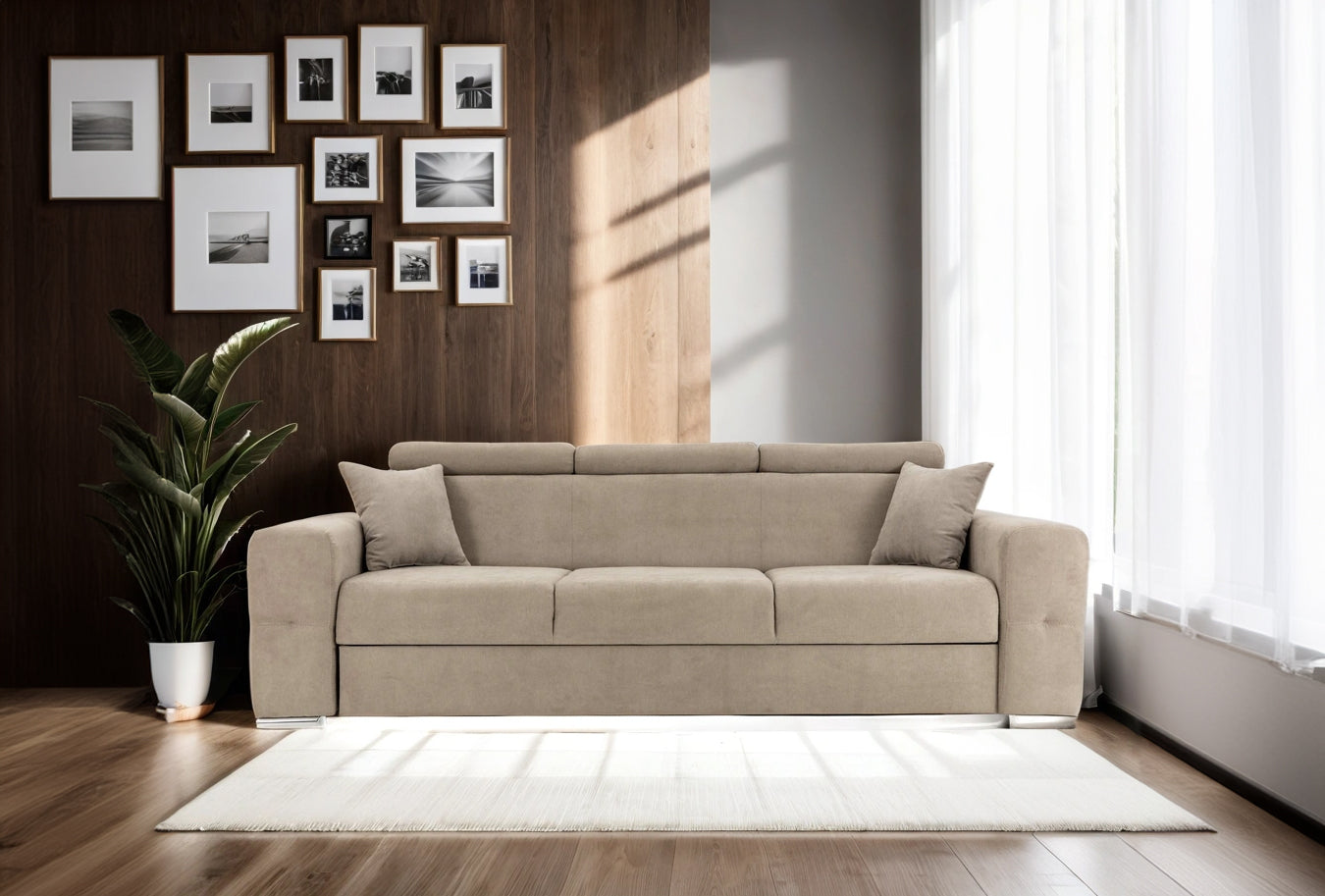Canapea Extensibila 3 locuri BELLAGIO, cu tetiere, 235x95x85 cm - Prestigehome.ro - Canapea 3 Locuri - Prestige - #color_bej-enjoy