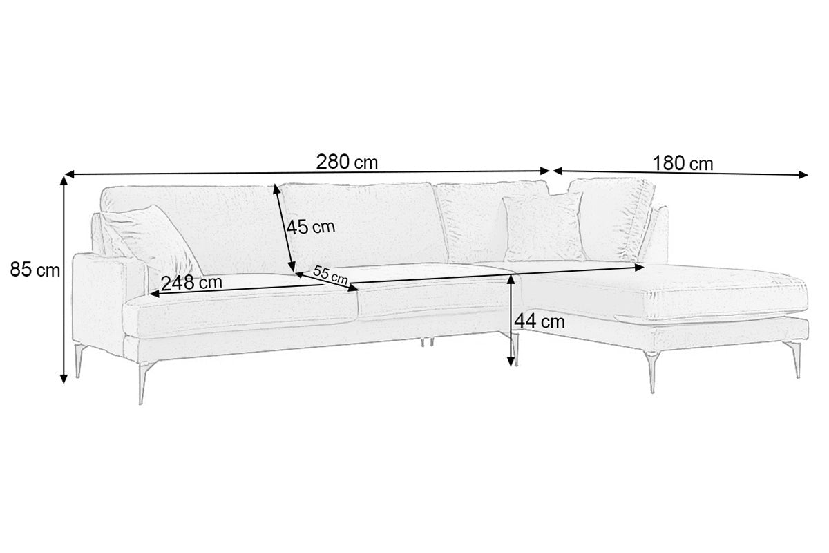 Colțar Fix AZURRO, 280x90/180x85 cm, pe dreapta, grej - Outlet