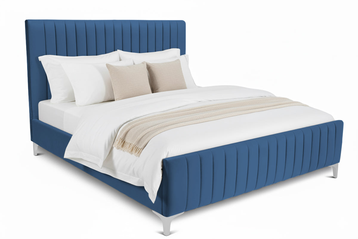 Pat tapițat Dino, cu somieră și picioare înalte #color_Albastru-Velluto