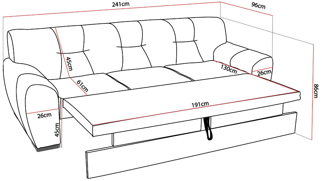 Canapea Extensibilă 3 locuri ASTORIA, 241x96x86 cm, grej - Outlet