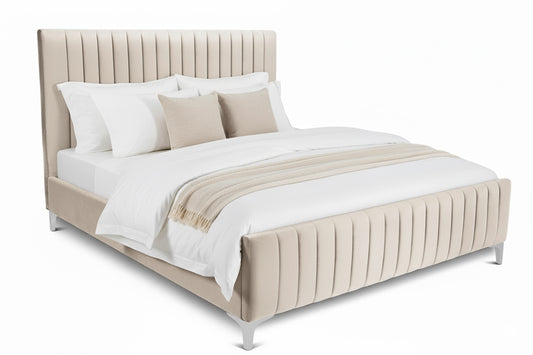 Pat tapițat Dino, cu somieră și picioare înalte #color_Bej-Velluto