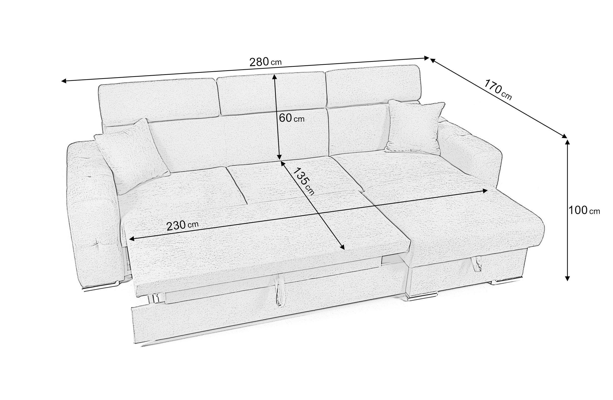 Coltar Extensibil BELLAGIO, sezlong interschimbabil, cu lada de depozitare, cu tetiere, 275x170x85 cm - Prestigehome.ro - Coltare - Prestige 