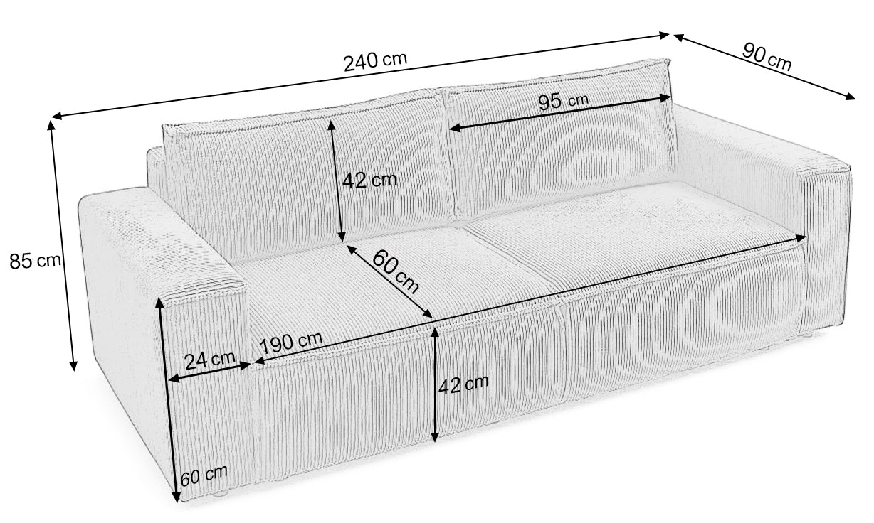 Canapea Extensibilă 3 locuri CLOUD, cu ladă de depozitare, 240x87x85 cm