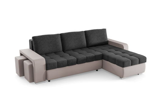 Colțar Extensibil CAROL, cu ladă de depozitare, interschimbabil stânga/dreapta 280x170x95 cm, Negru/Gri