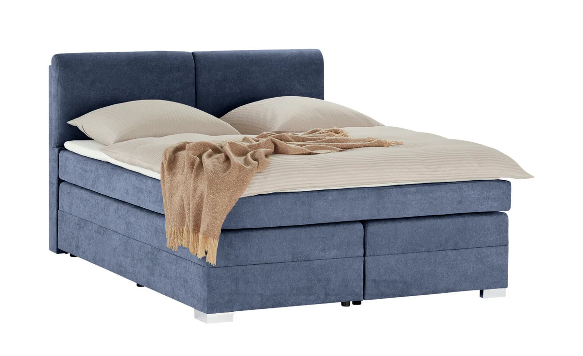 Pat Boxspring Charlotte, cu lada de depozitare, saltea si topper incluse