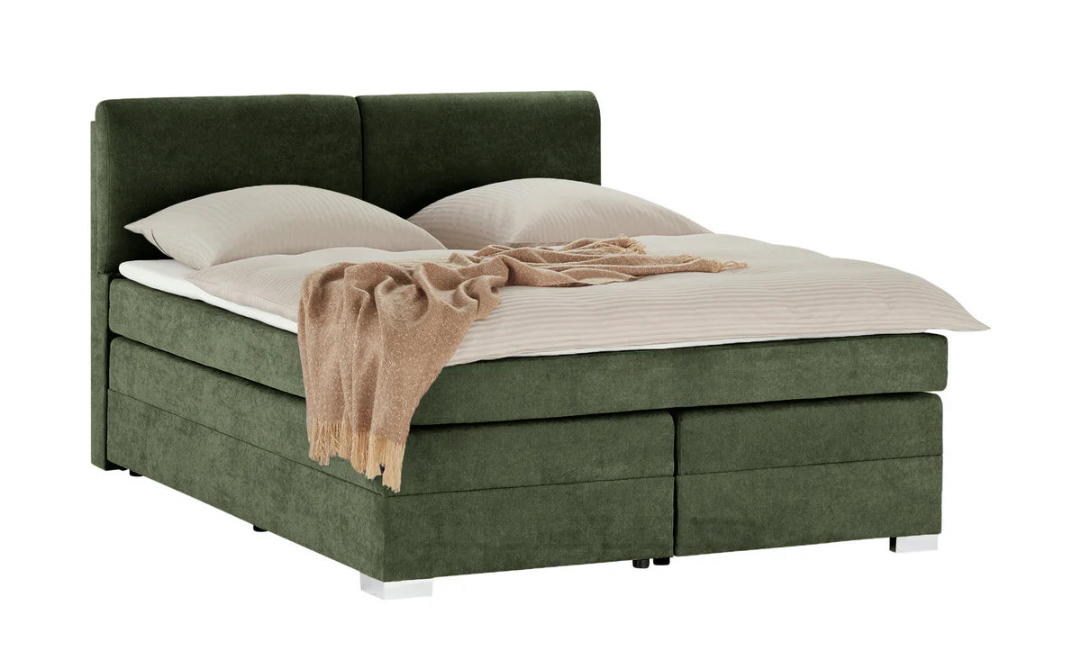 Pat Boxspring Charlotte, cu lada de depozitare, saltea si topper incluse