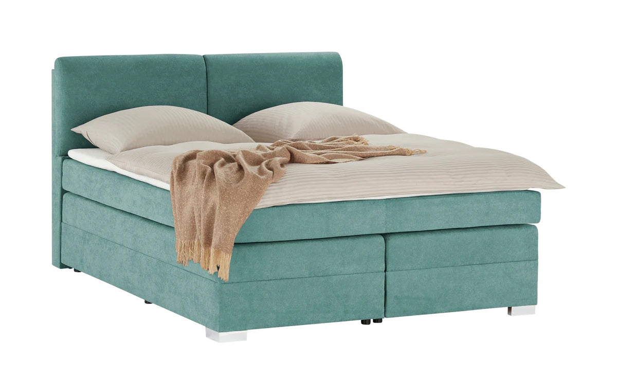 Pat Boxspring Charlotte, cu lada de depozitare, saltea si topper incluse
