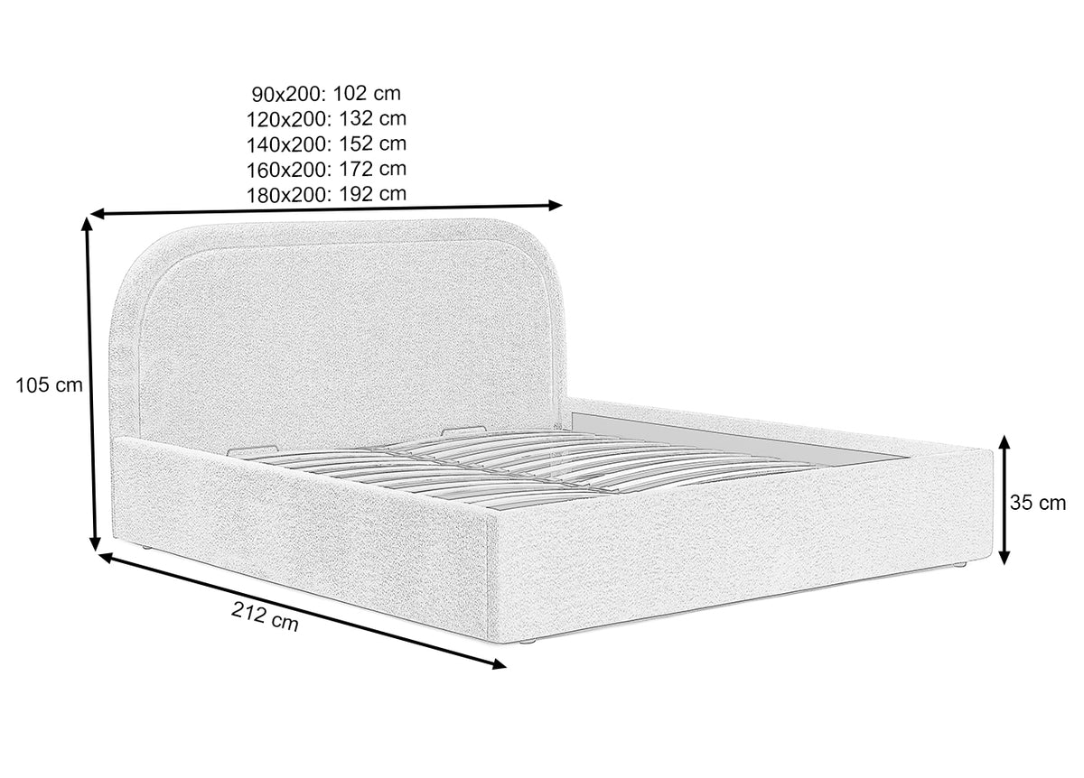 Pat Tapițat Cloud, cu somieră rabatabilă și ladă de depozitare