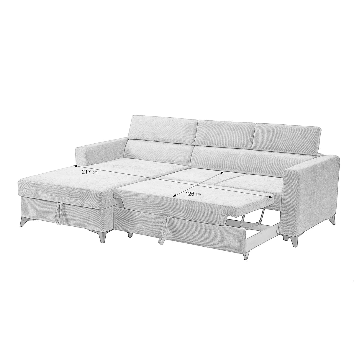 Colțar Extensibil MIZZONI, cu lada depozitare, tetiere reglabile, 250 x 175 x 94 cm, Albastru Denim, Outlet