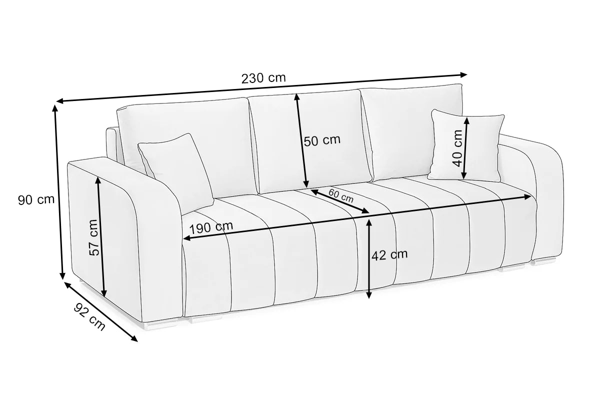 Canapea Extensibilă 3 locuri DIEGO, cu ladă de depozitare, 230x92x90 cm