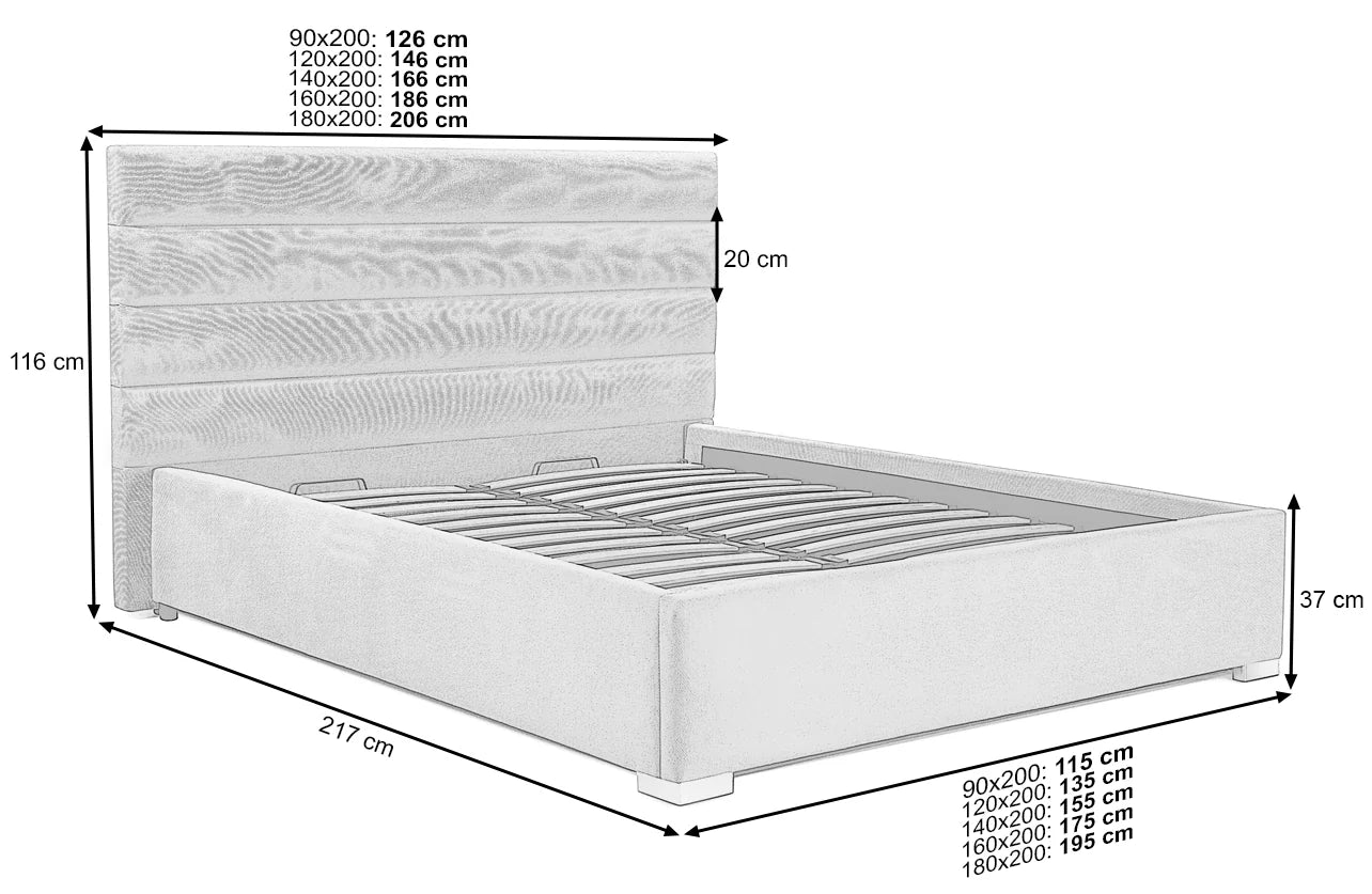 Pat Tapițat DIESIS , cu somieră rabatabilă și ladă de depozitare, 160x200 cm, Crem - Outlet