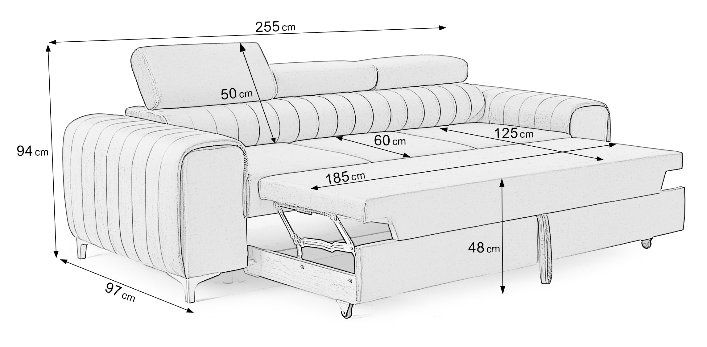 Canapea Extensibilă 3 locuri TIME, cu tetiere reglabile, cu suport lombar, 255x97x94 cm-Canapea 3 Locuri-Prestige-Verde-Padure-Velluto-Prestige Home