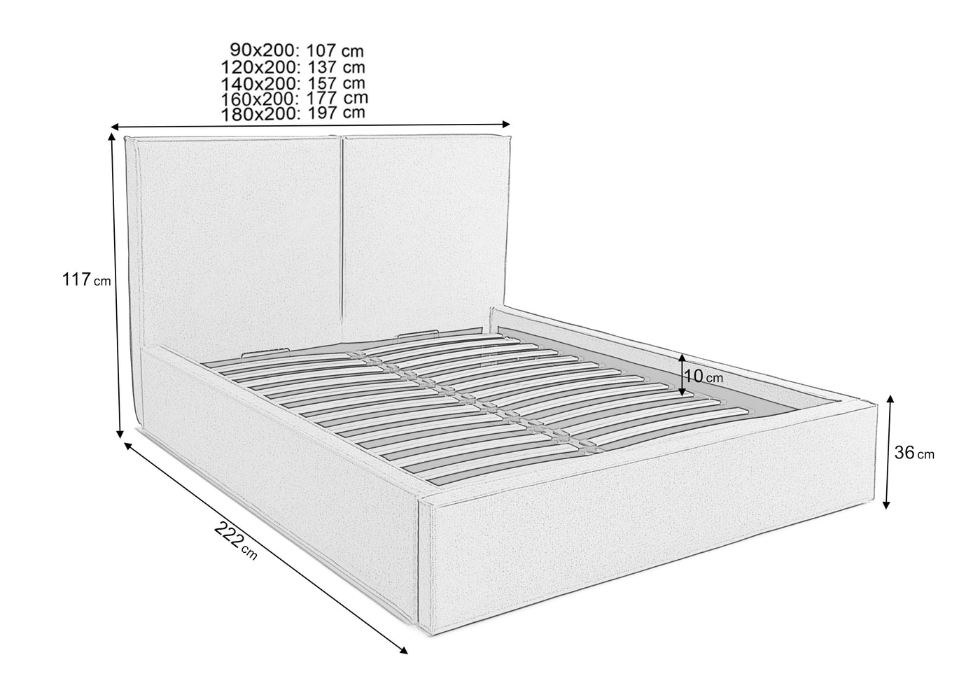 Pat Tapițat Monalisa, cu somieră rabatabilă și ladă depozitare