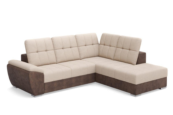 Colțar Extensibil ENZO, cu tetiere, varianta dreapta, 255x220x100 cm, Crem/Maro - Outlet