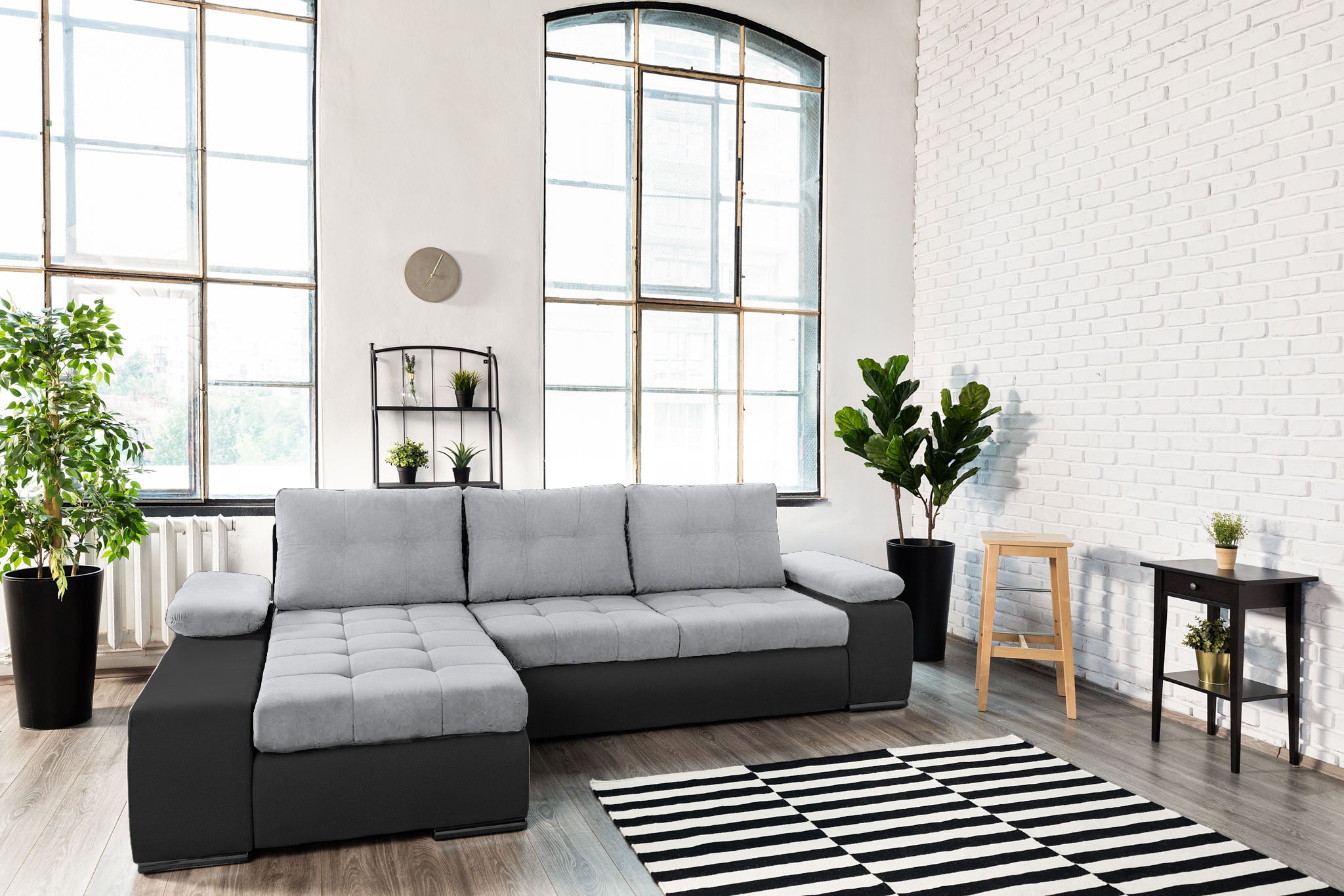 Colțar Extensibil VENETIA, cu ladă de depozitare, variante stânga/dreapta 290x170x80 cm, #color_Gri-Deschis-Gri-Inchis-Enjoy