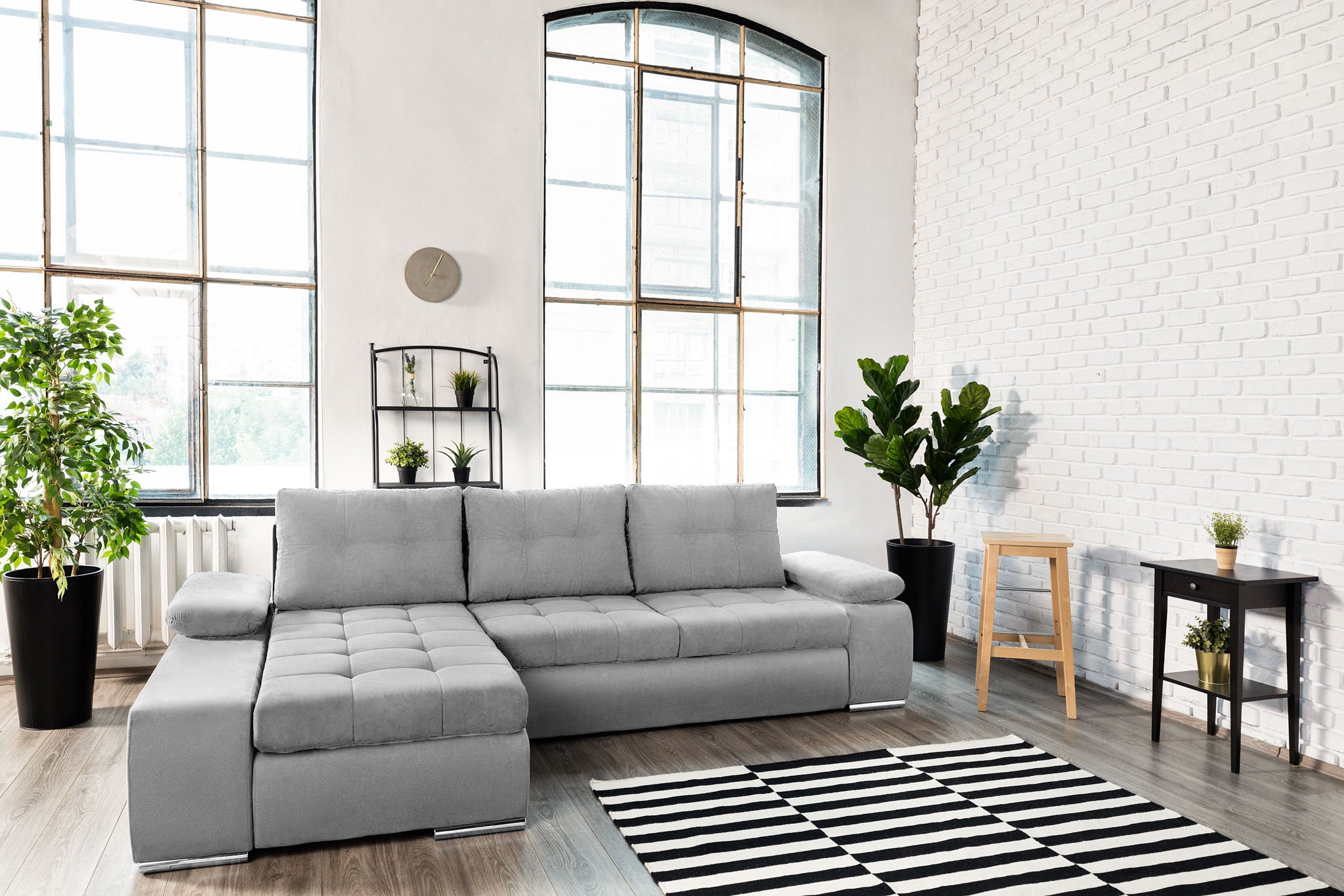 Colțar Extensibil VENETIA, cu ladă de depozitare, variante stânga/dreapta 290x170x80 cm, #color_Gri-Deschis-Enjoy