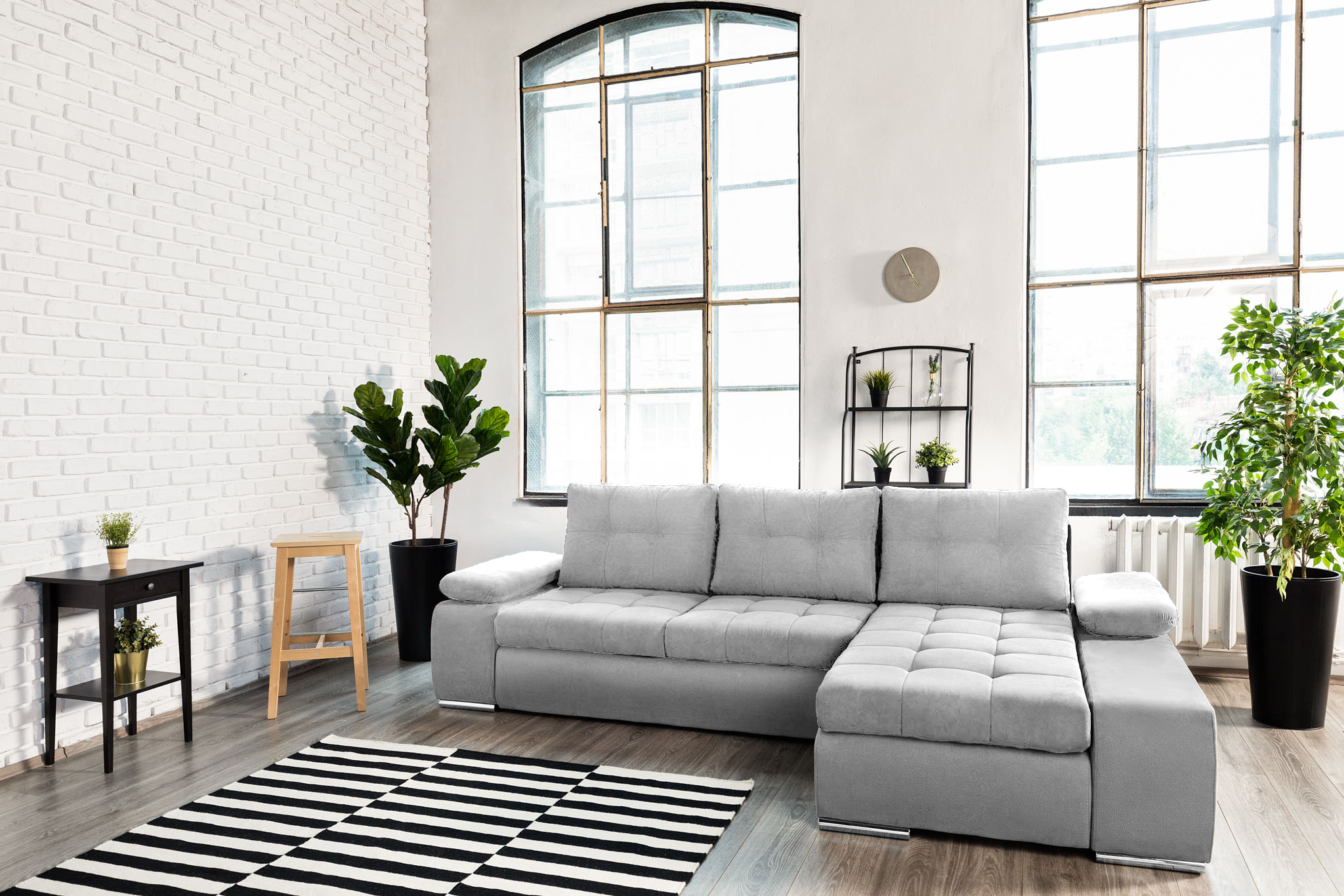 Colțar Extensibil VENETIA, cu ladă de depozitare, variante stânga/dreapta 290x170x80 cm, #color_Gri-Deschis-Enjoy