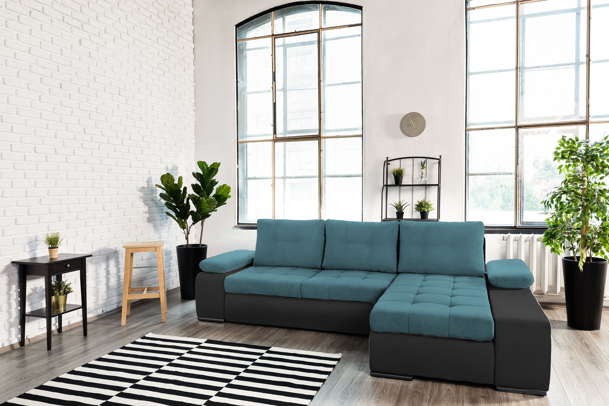 Colțar Extensibil VENETIA, cu ladă de depozitare, variante stânga/dreapta 290x170x80 cm, #color_Albastru-Verzui-Gri-Inchis-Enjoy