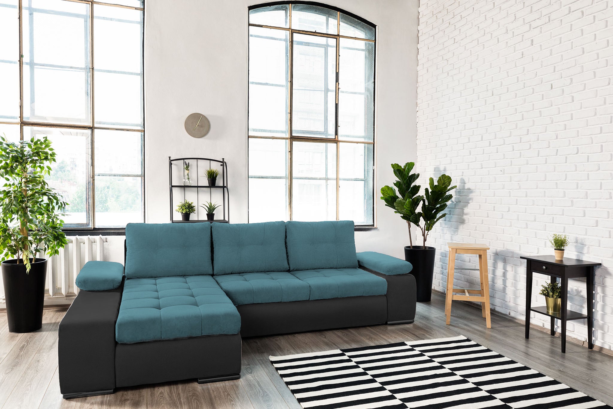 Colțar Extensibil VENETIA, cu ladă de depozitare, variante stânga/dreapta 290x170x80 cm, #color_Albastru-Verzui-Gri-Inchis-Enjoy