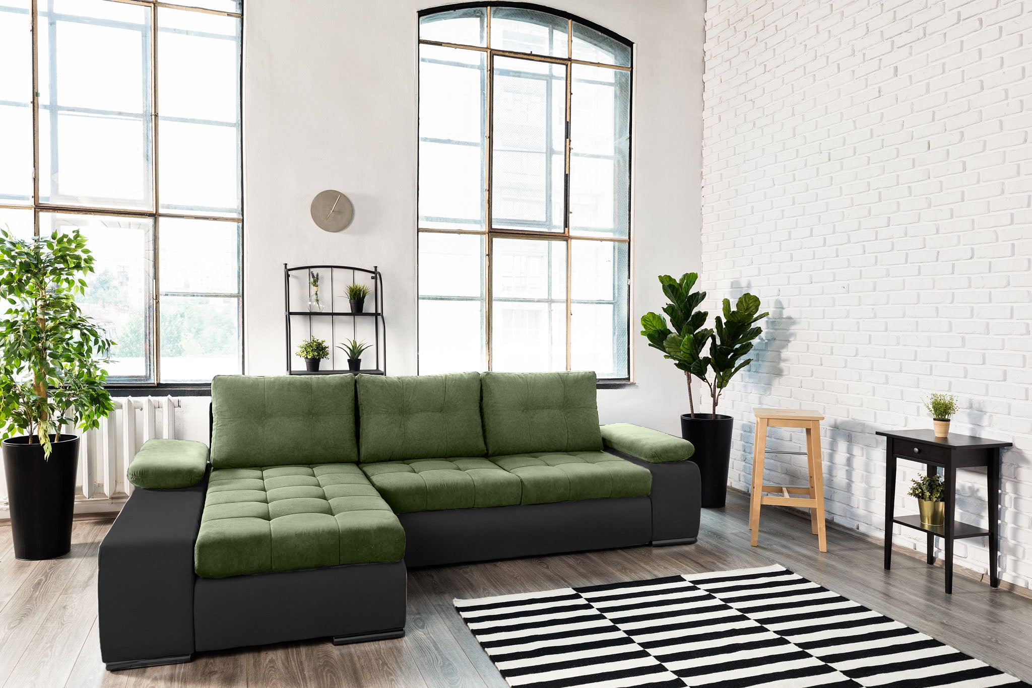Colțar Extensibil VENETIA, cu ladă de depozitare, variante stânga/dreapta 290x170x80 cm, #color_Verde-Gri-Inchis-Enjoy