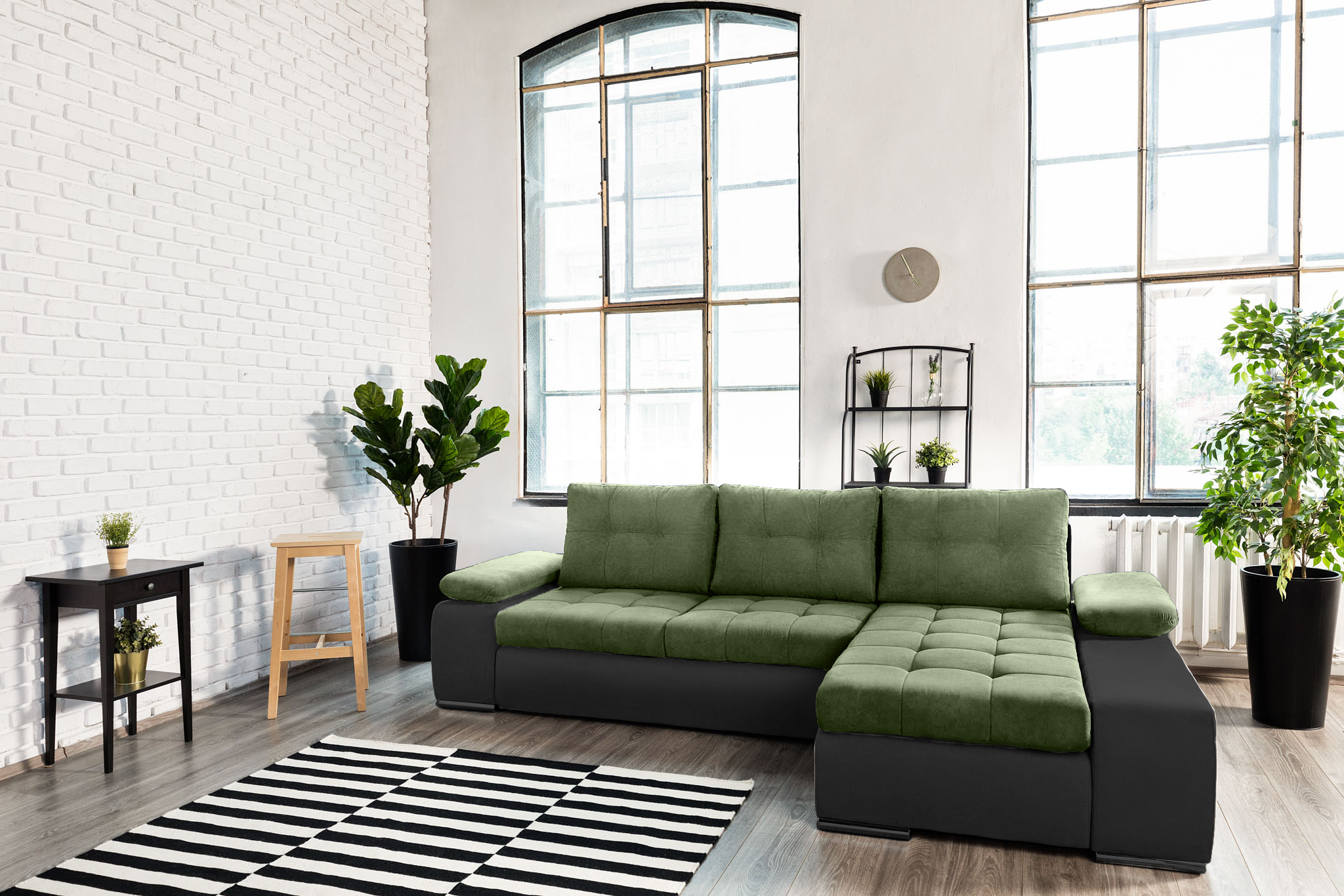 Colțar Extensibil VENETIA, cu ladă de depozitare, variante stânga/dreapta 290x170x80 cm, #color_Verde-Gri-Inchis-Enjoy