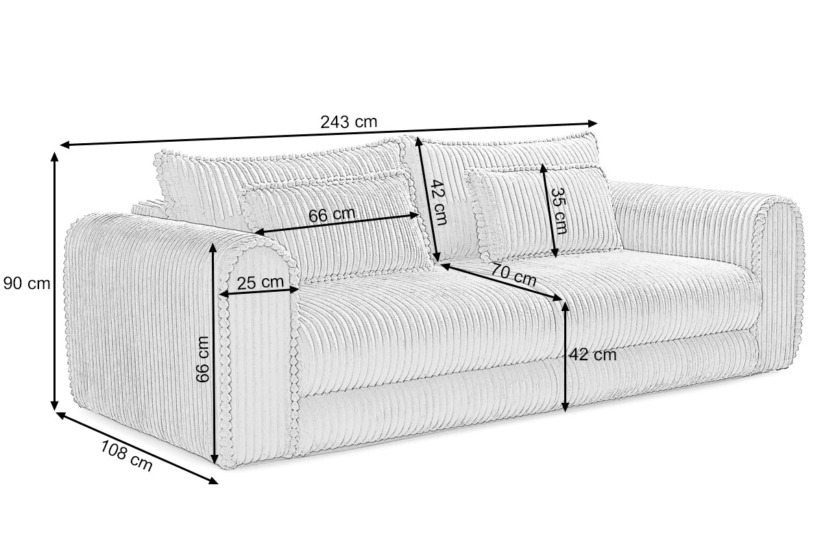 Canapea Extensibilă 3 locuri FELLINI, cu ladă depozitare, 243x108x90 cm