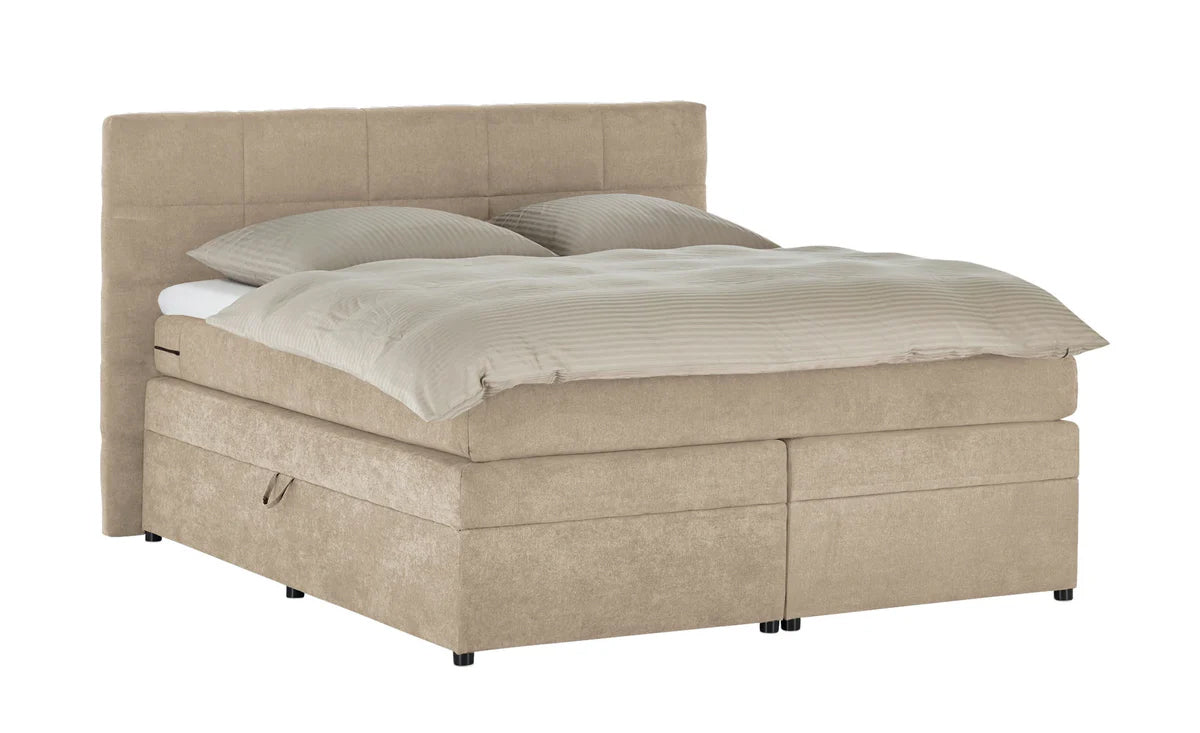 Pat Boxspring Gibson, cu lada de depozitare, saltea si topper incluse