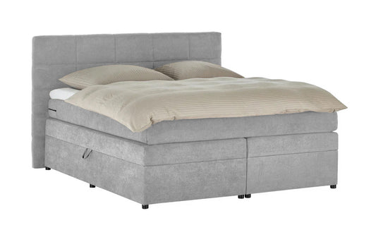 Pat Boxspring Gibson, cu ladă de depozitare, saltea și topper incluse, 160x200 cm, Gri, Outlet