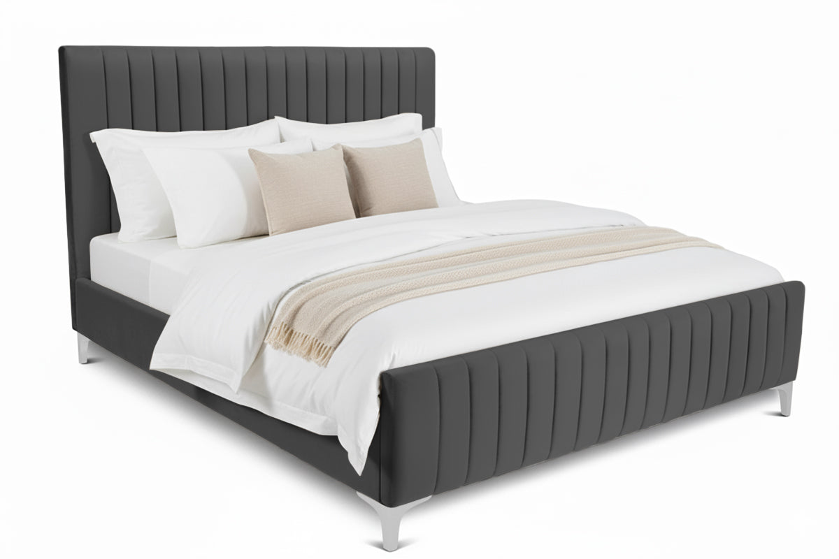 Pat tapițat Dino, cu somieră și picioare înalte #color_Gri-Velluto