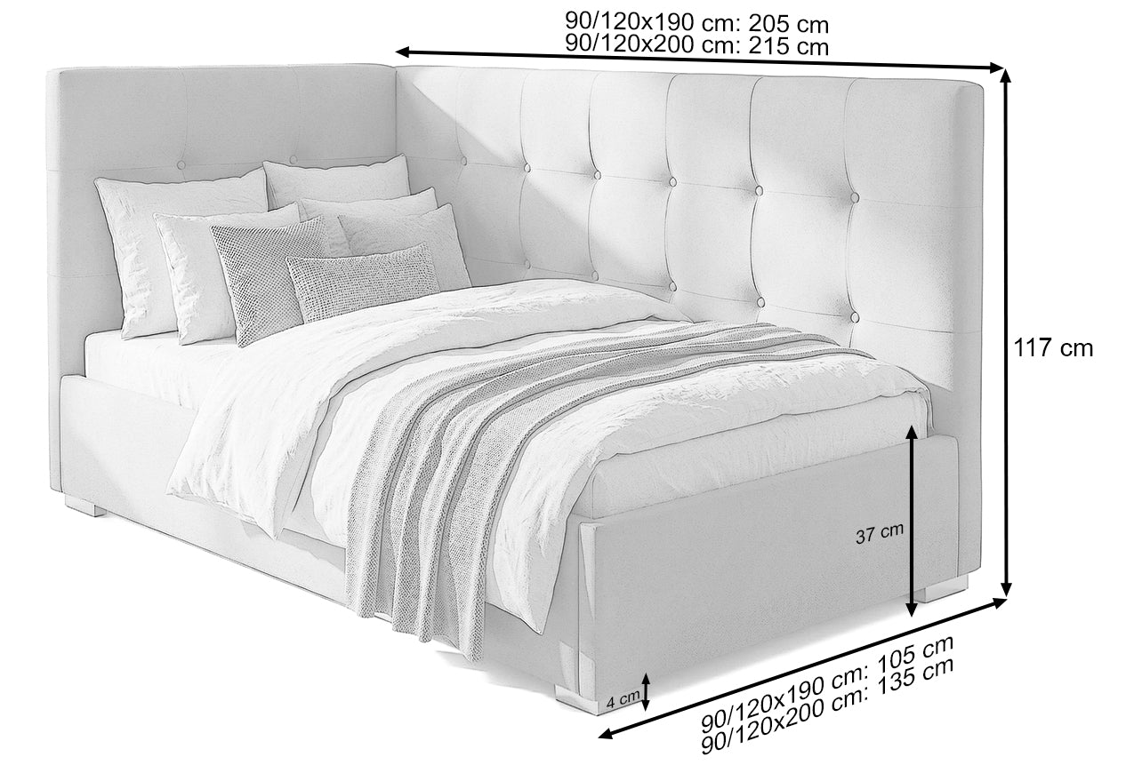 Pat Tapițat Lille de colț, cu somieră rabatabilă și ladă depozitare