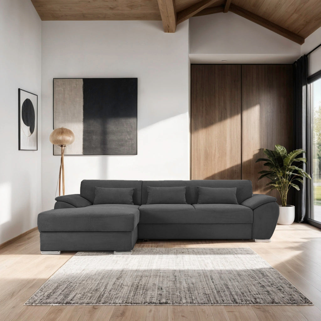 Colțar Extensibil PICASSO, cu ladă de depozitare, variante stânga/dreapta 300x170x80 cm #color_Gri-Inchis-Enjoy