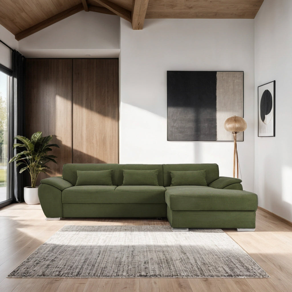 Colțar Extensibil PICASSO, cu ladă de depozitare, variante stânga/dreapta 300x170x80 cm #color_Verde-Enjoy