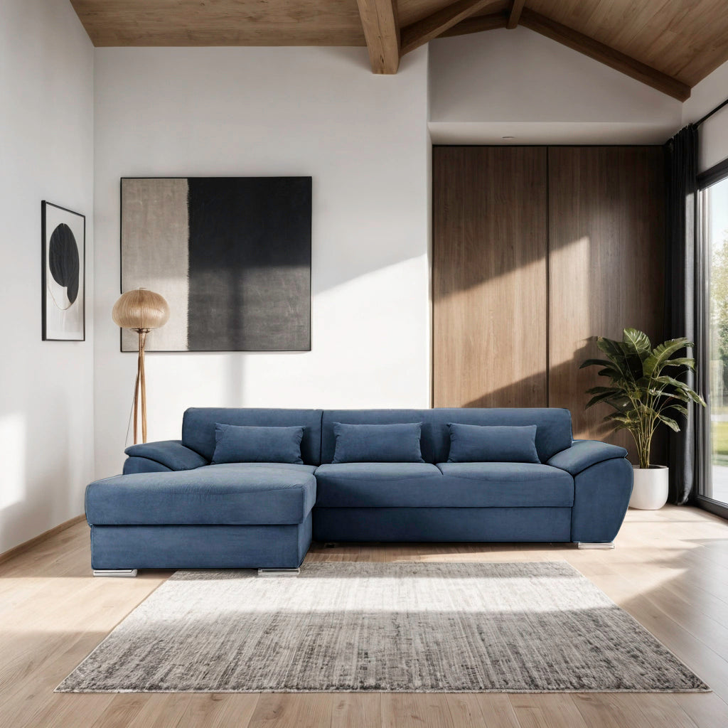 Colțar Extensibil PICASSO, cu ladă de depozitare, variante stânga/dreapta 300x170x80 cm #color_Albastru-Inchis-Enjoy
