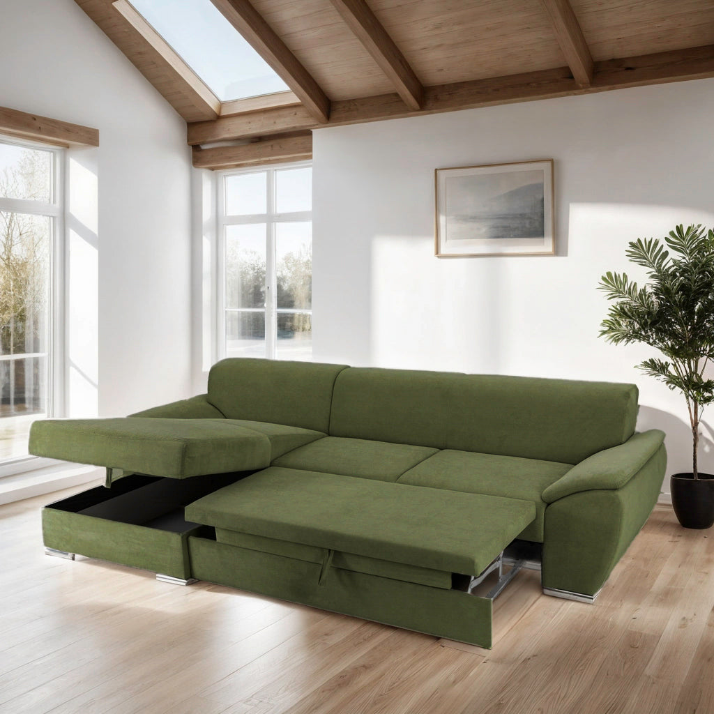Colțar Extensibil PICASSO, cu ladă de depozitare, variante stânga/dreapta 300x170x80 cm #color_Verde-Enjoy