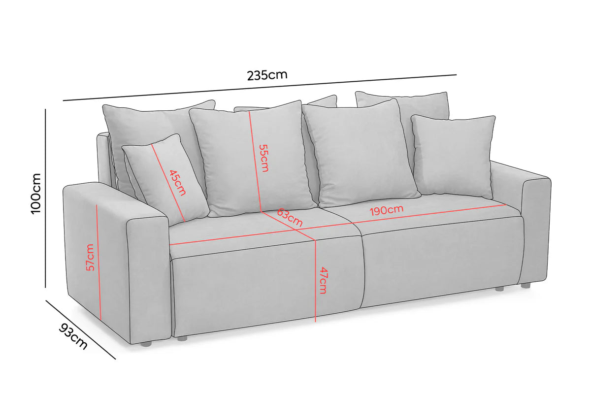 Canapea Extensibilă 3 locuri LIVIGNO, cu ladă de depozitare, 235x93x100 cm, Gri deschis