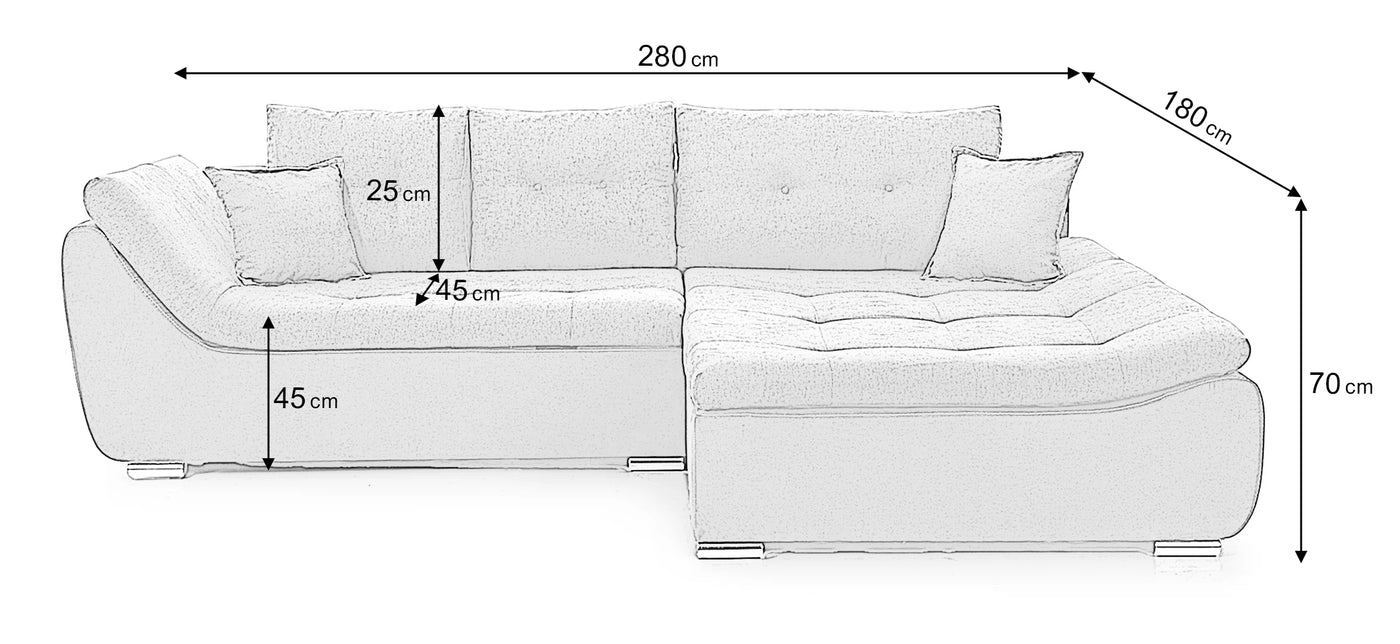 Colțar Extensibil LORENZO, cu ladă de depozitare, variante stânga/dreapta 280x180x70 cm