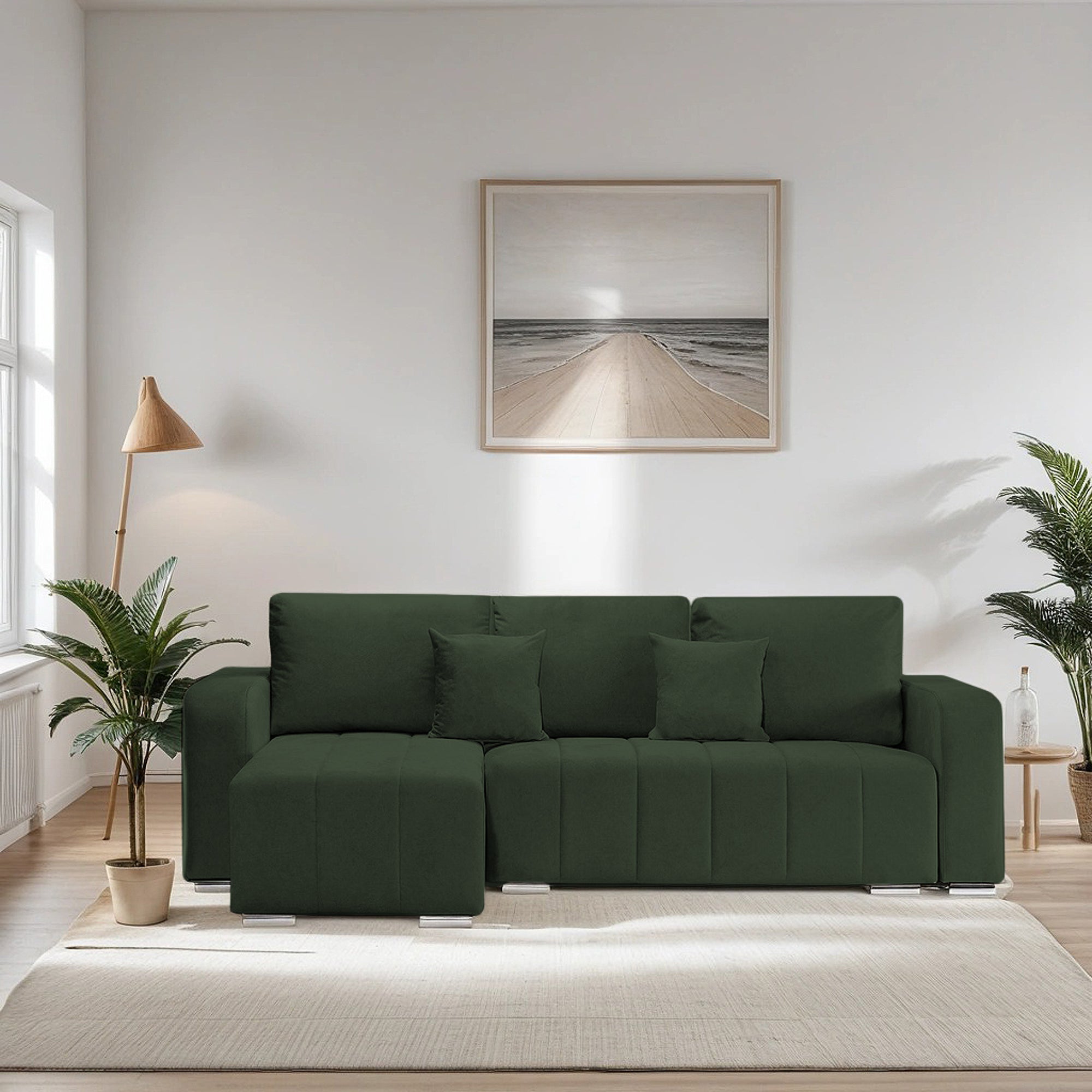 Colțar Extensibil DIEGO, cu lada depozitare, sezlong interschimbabil, 230x190x93cm, Prestigehome.ro, #color_Verde-Whisper