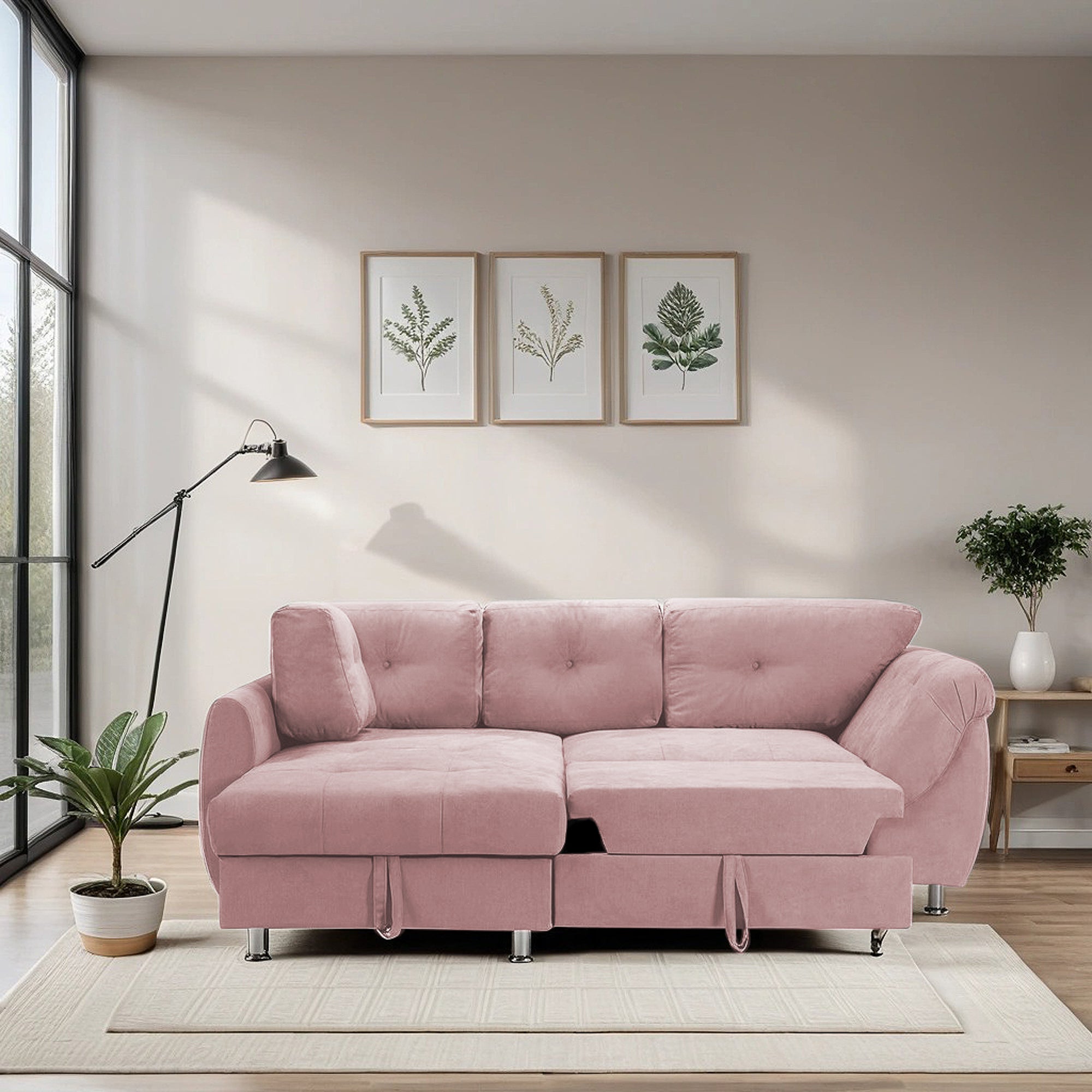 Coltar Extensibil MERLIN, cu lada depozitare, 230 x 190 x 93 cm, Prestigehome, #color_Roz-Flamingo-Enjoy