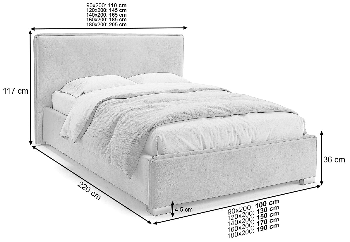 Pat Tapițat Nice, cu somieră rabatabilă și ladă de depozitare