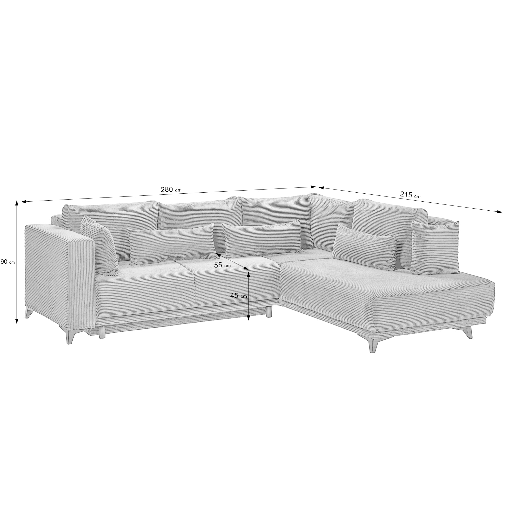 Colțar Extensibil NOMAD, cu ladă de depozitare, variante stânga/dreapta 280x215x90 cm, Prestigehome.ro