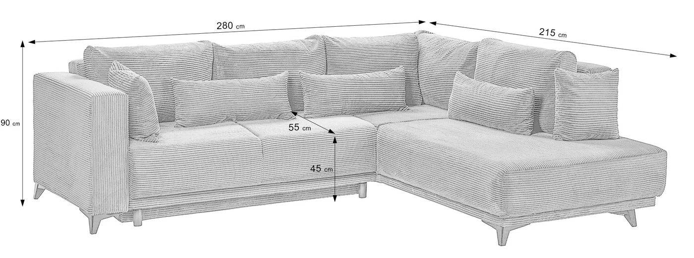 Colțar Extensibil NOMAD, cu ladă de depozitare, variante stânga/dreapta 280x215x90 cm