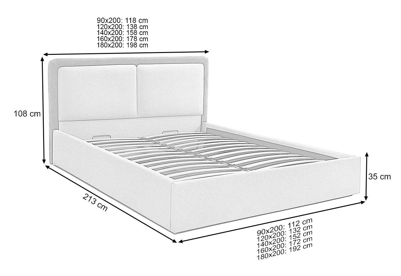 Pat Tapițat PIEMONTE, cu somieră rabatabilă și ladă de depozitare