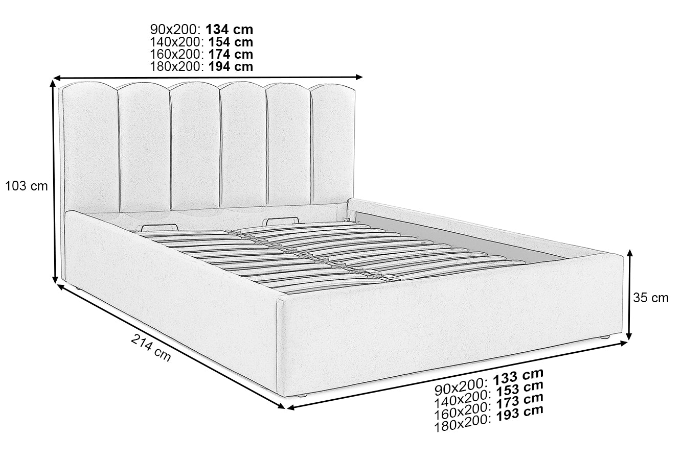 Pat Tapițat PRINCESS, cu somieră rabatabilă și ladă de depozitare