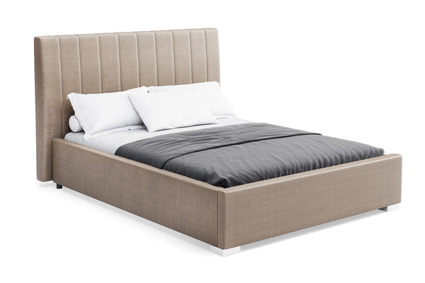 Pat Tapițat Santiago, cu somieră rabatabilă și ladă de depozitare, 160x200 cm, Bej deschis - Outlet