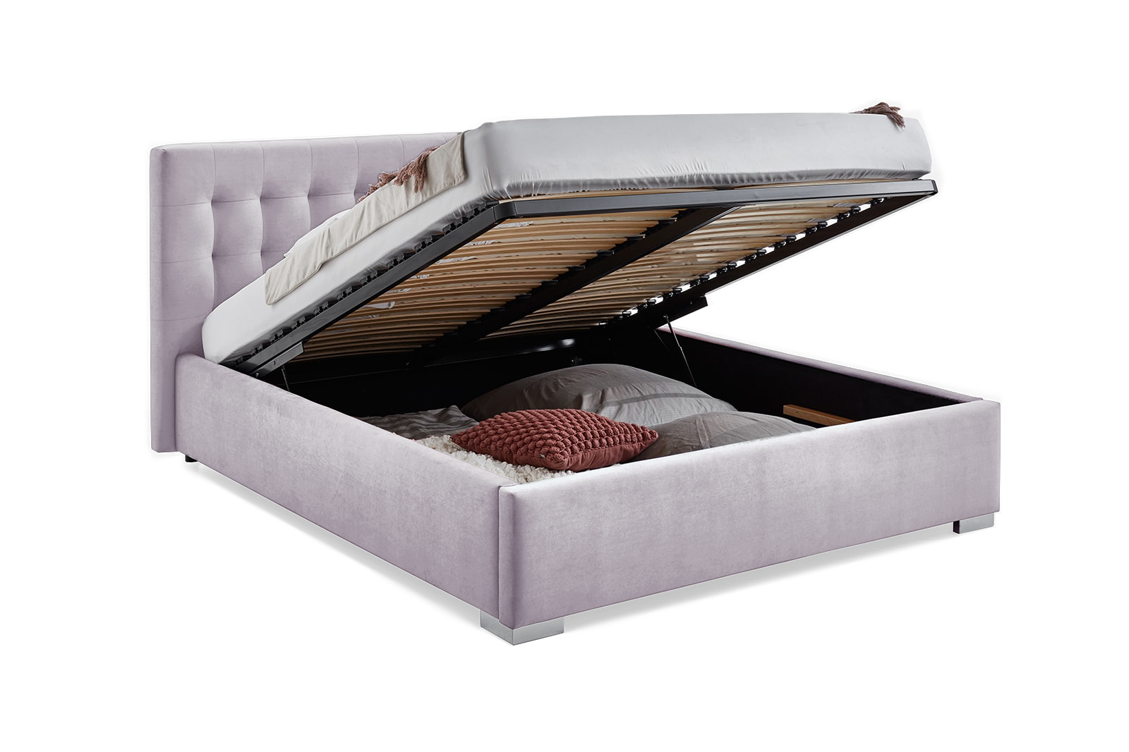 Pat Tapițat Strasbourg, cu somieră rabatabilă și ladă de depozitare, Prestigehome.ro, Prestige, #Color_swing-violet