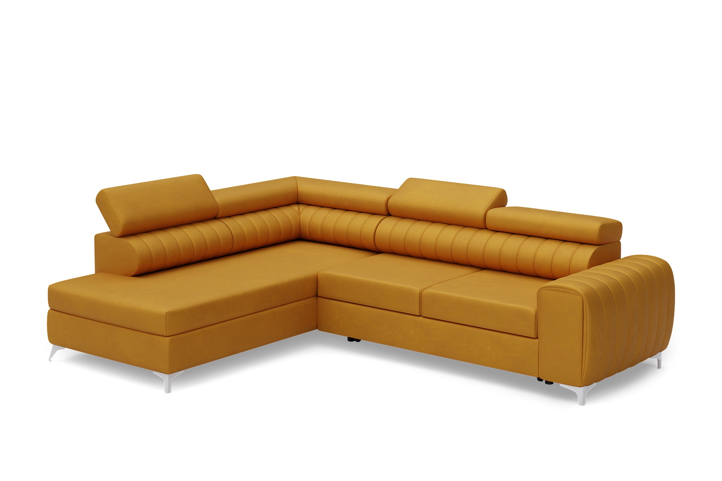 Colțar Extensibil TIME, cu lada depozitare, tetiere reglabile, varianta pe stânga, 285x220x95 cm, Galben Muștar - Outlet