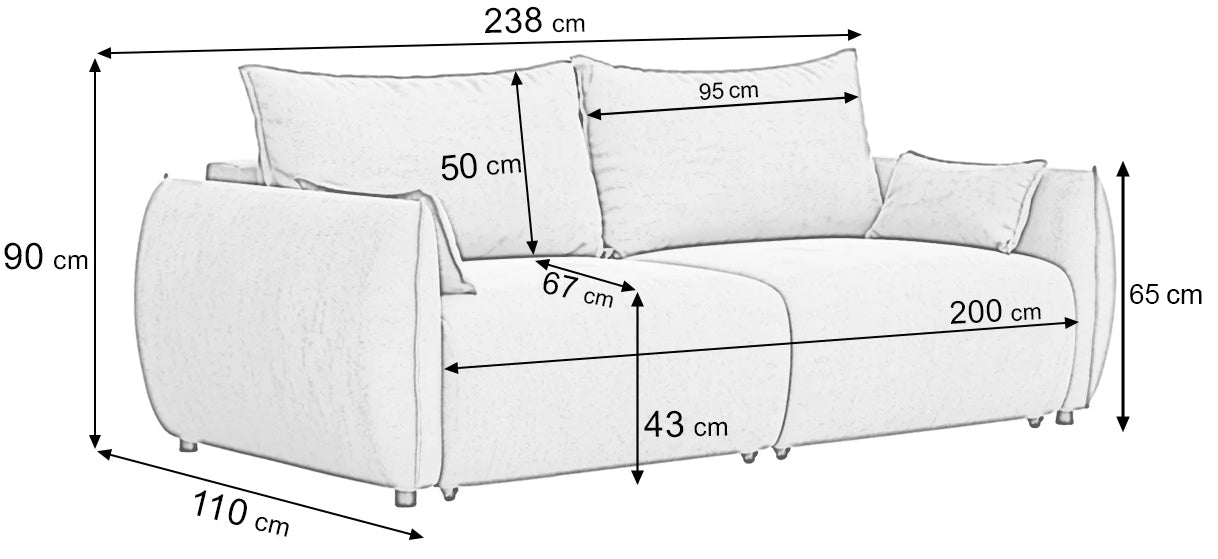 Canapea Extensibilă 3 locuri OSAKA, cu ladă depozitare, 238x110x90 cm