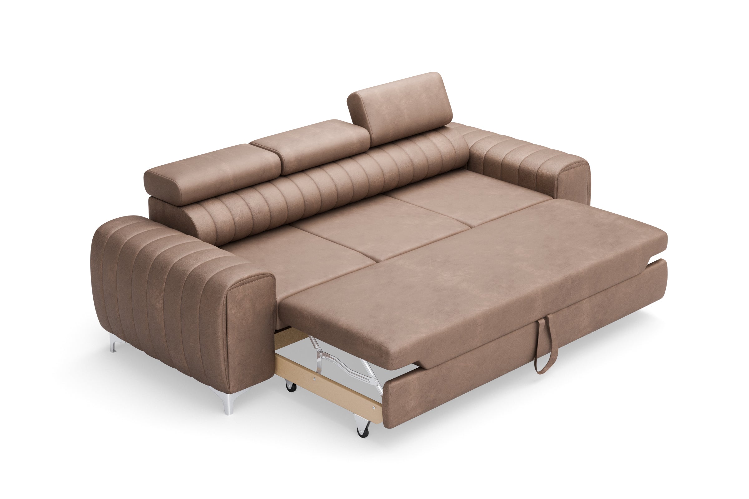 Canapea Extensibilă 3 locuri TIME, cu tetiere reglabile, cu suport lombar, 255x97x94 cm, Bej închis