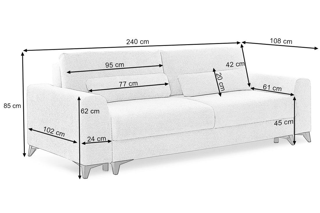 Canapea Extensibilă 3 locuri TIVOLI, cu ladă depozitare, 240x105x95 cm